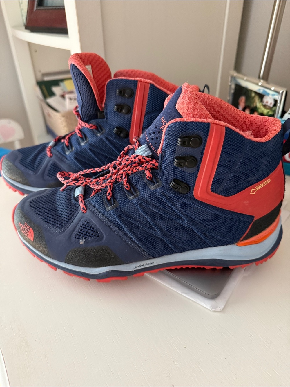 The North Face Navy Blue and Coral Lace-Up Trail Ankle Boots